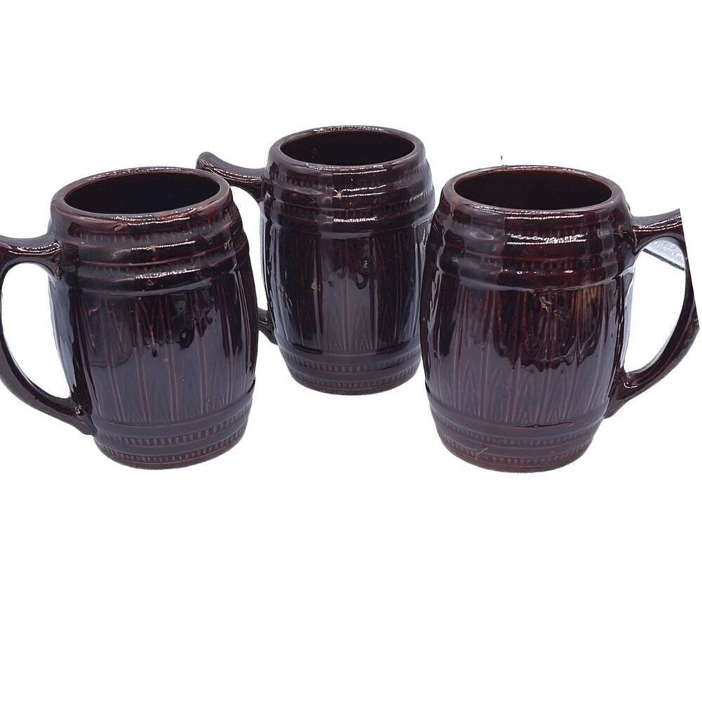 Set of 3 vintage stoneware beer Rootbeer mugs .